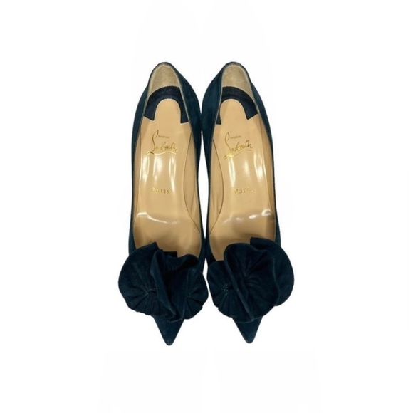CHRISTIAN LOUBOUTIN • SUEDE FLOWER POINTED TOE HEELS W/ DUST BAG - Picture 4 of 7